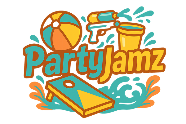 PartyJamz logo with summer party games elements